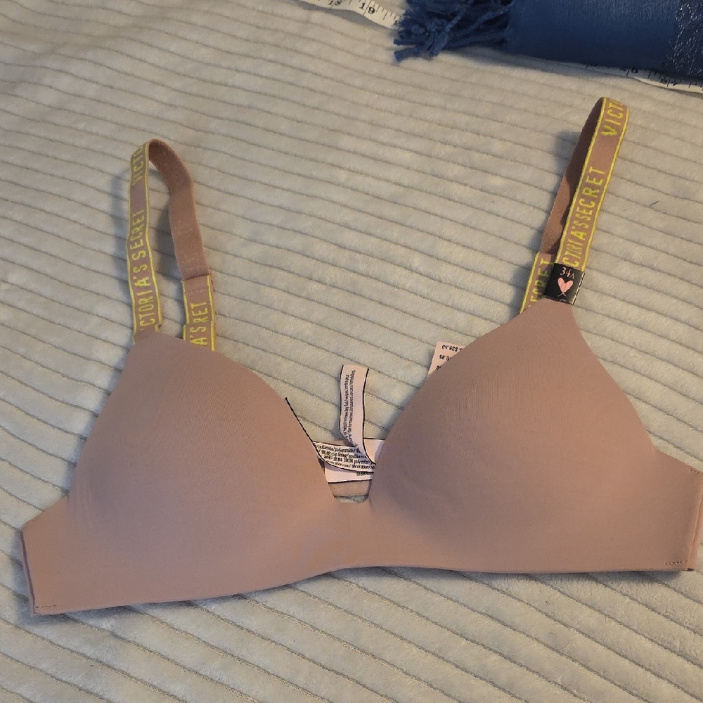 Victoria's Secret Blush Bra with Yellow Straps